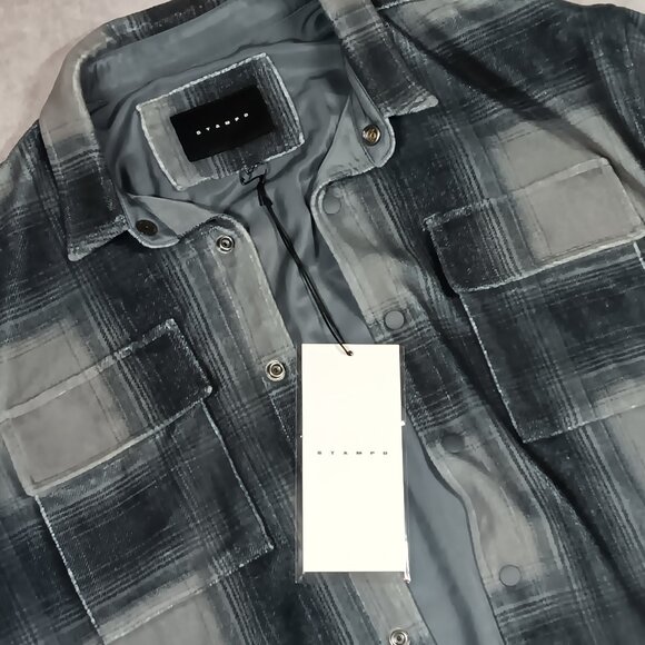 Stampd Plaid Cropped Sherpa Jacket • Blue/Grey Micro Sherpa • Oversized - Picture 5 of 15